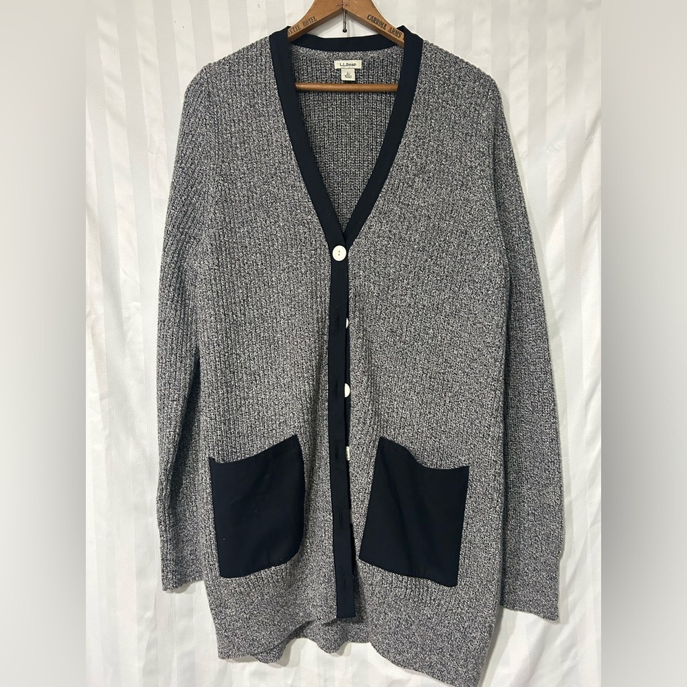 L.L. Bean SizeL Gray and Black Cardigan Sweater